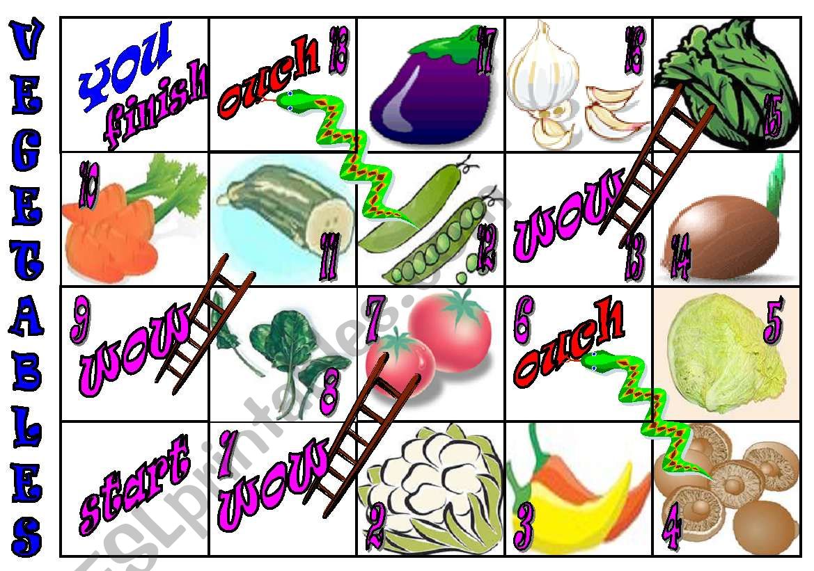 vegetables-snakes and ladders worksheet