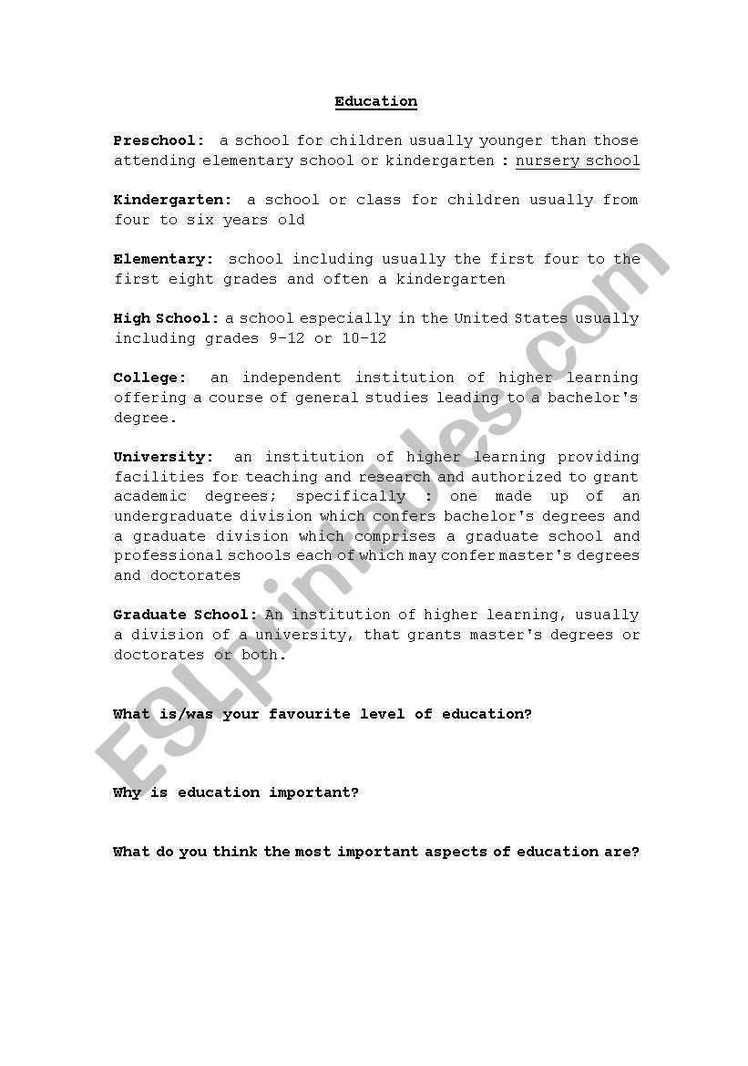 Education worksheet