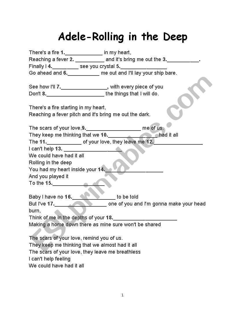 Adele-Rolling in the Deep worksheet