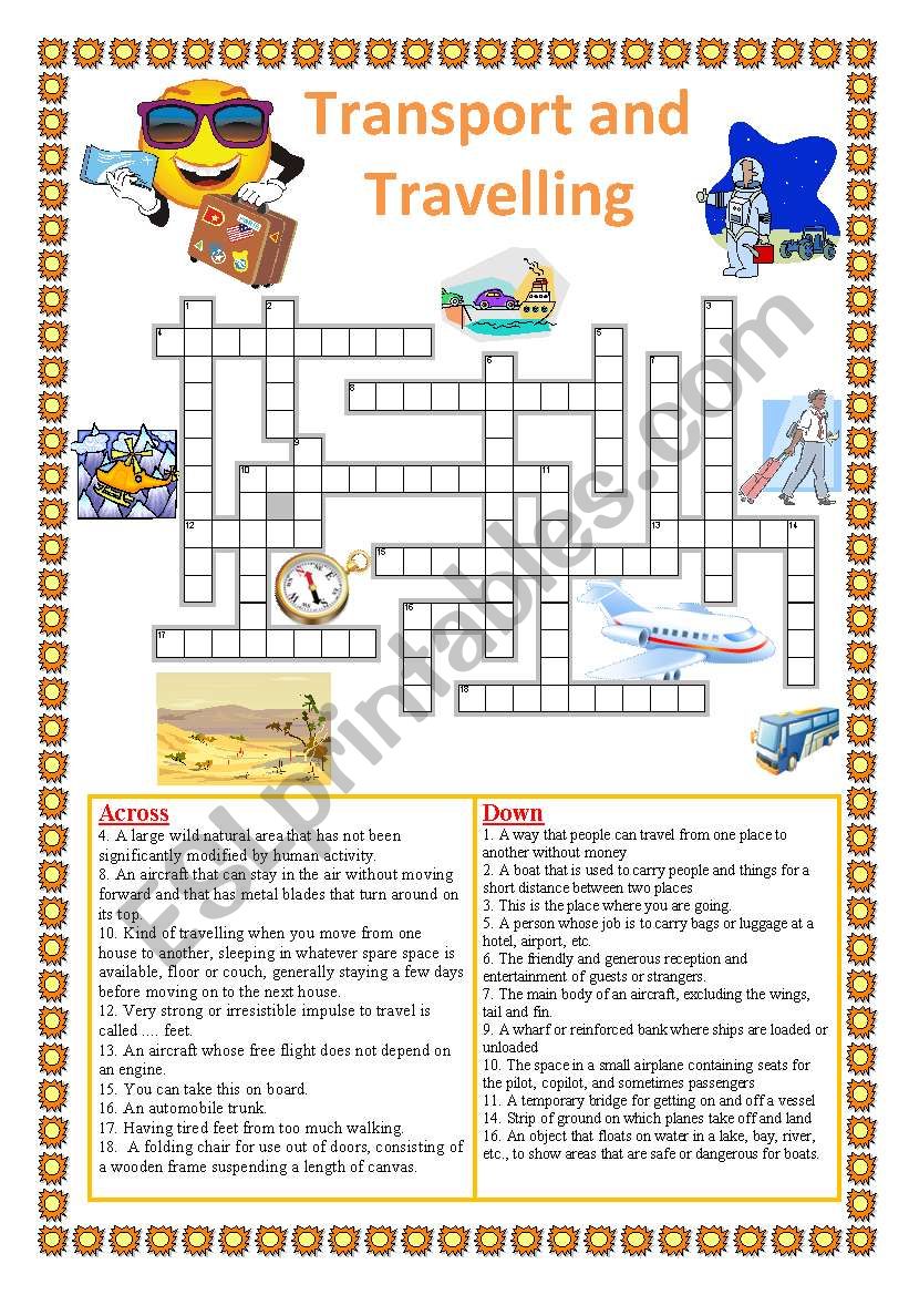 Travelling and Transport Crossword ESL worksheet by Akela93