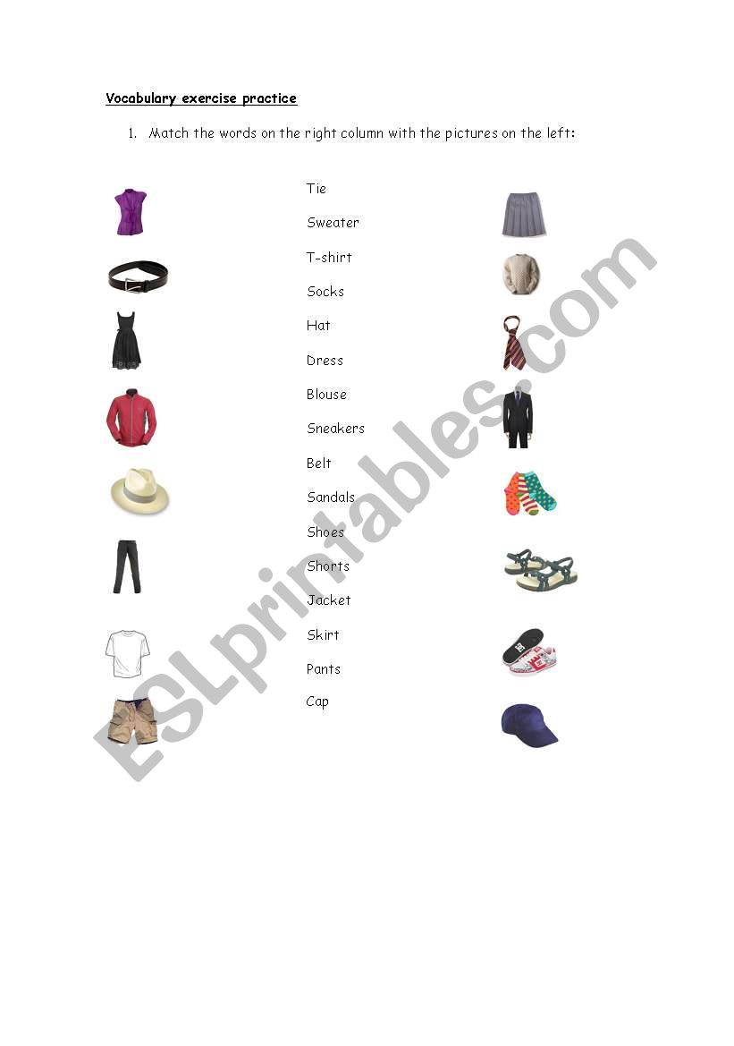 Clothes Vocabulary Matching Exercise