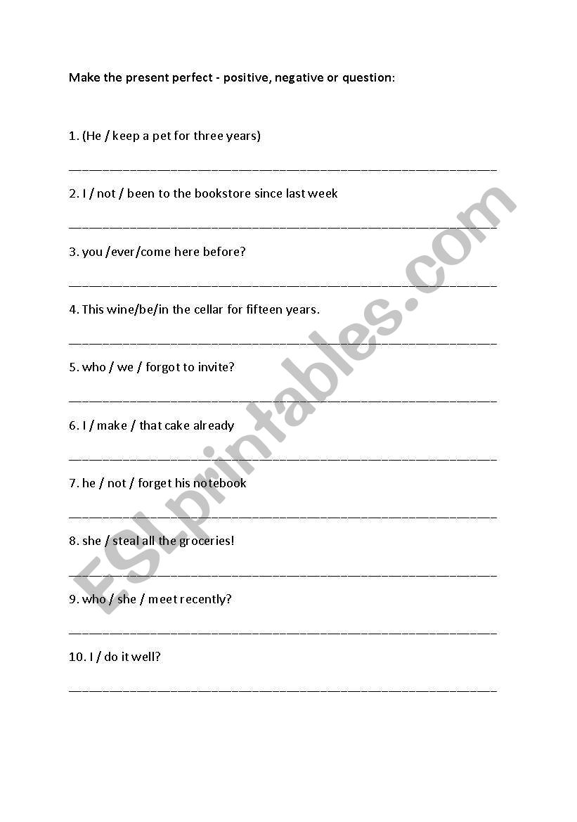 Present perfect worksheet