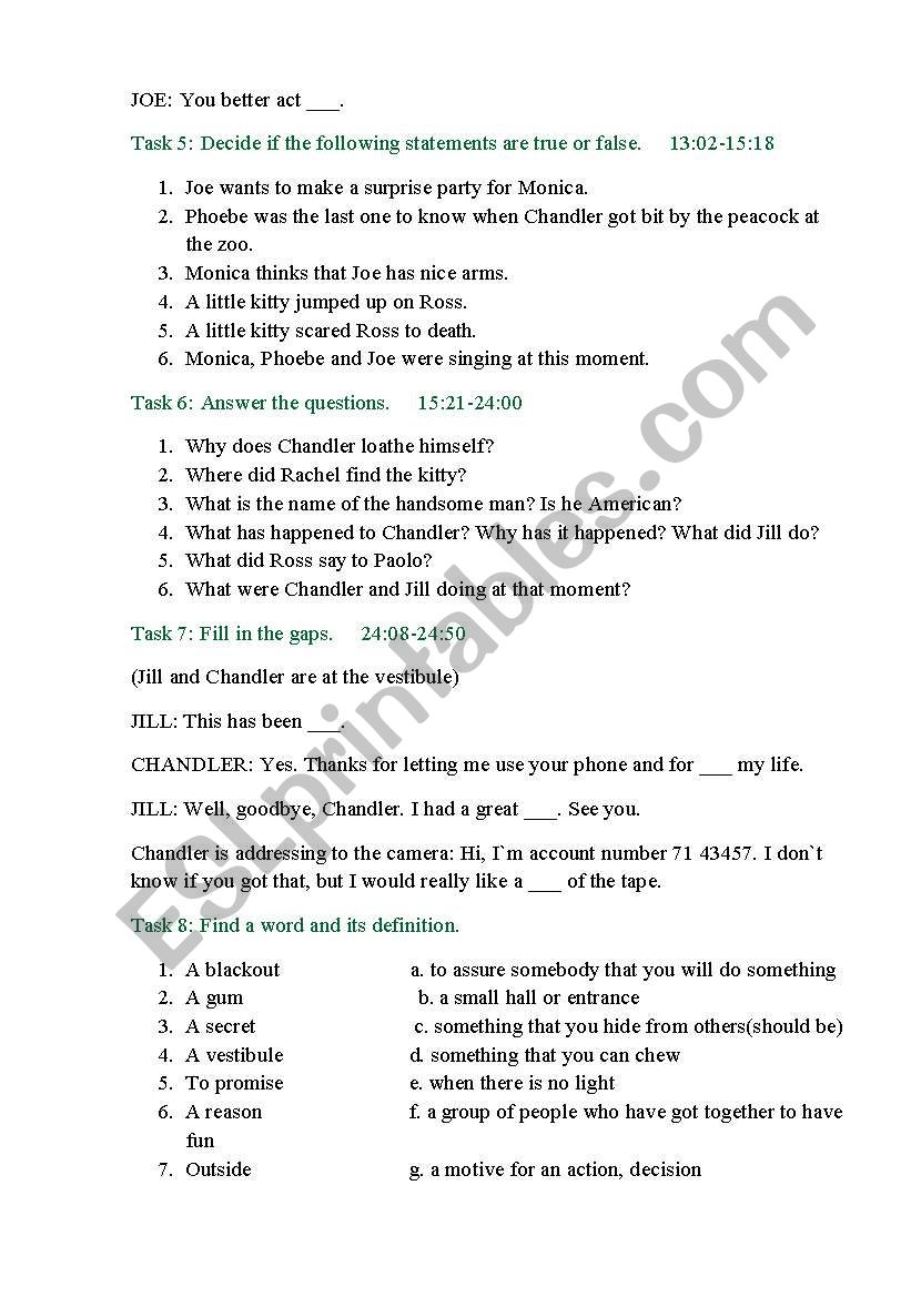 Worksheet Friends season 10 episode 7 - ESL worksheet by claudineraciti