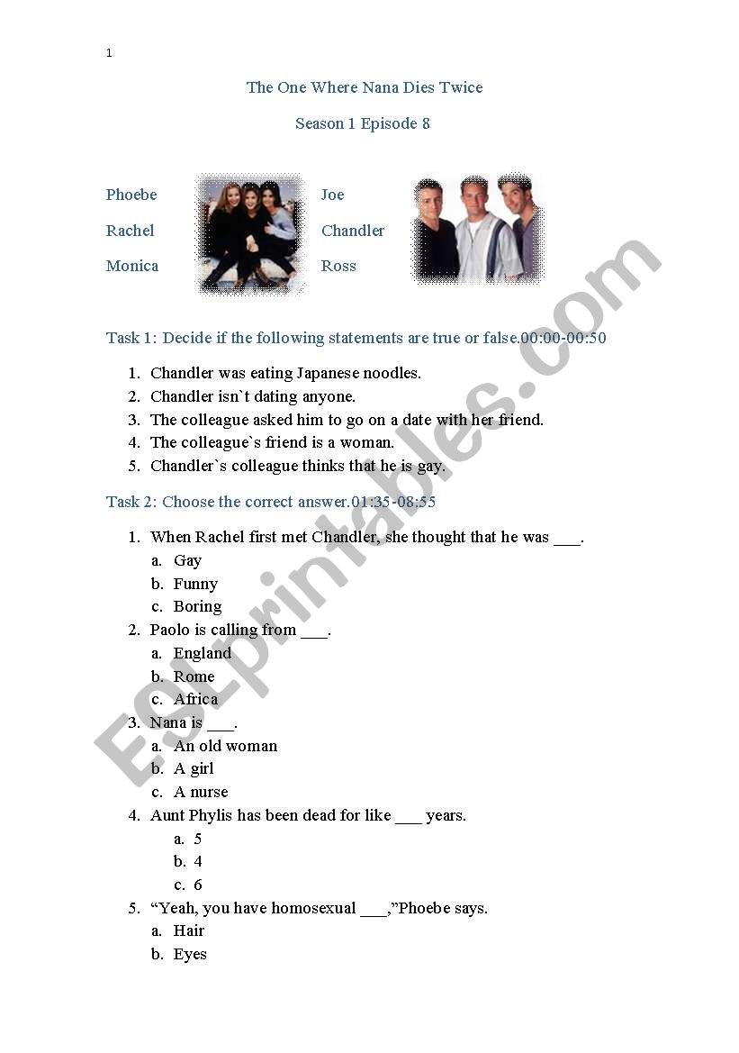 Friends Season 1 Episode 8 worksheet