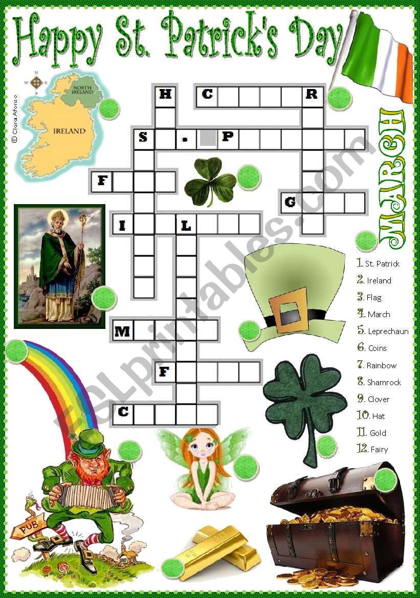 St Patrick s Crossword ESL Worksheet By Clarinha