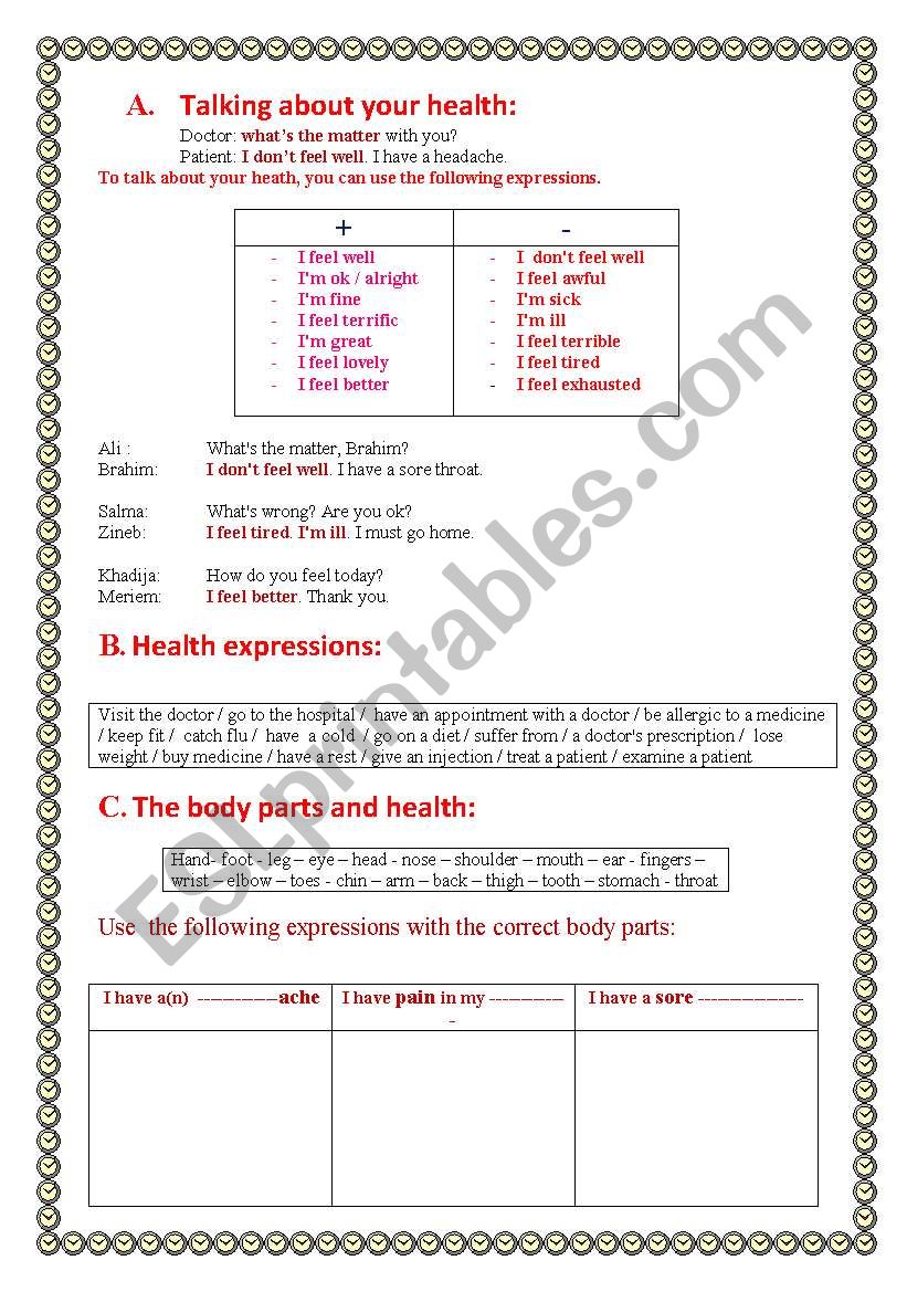 health worksheet