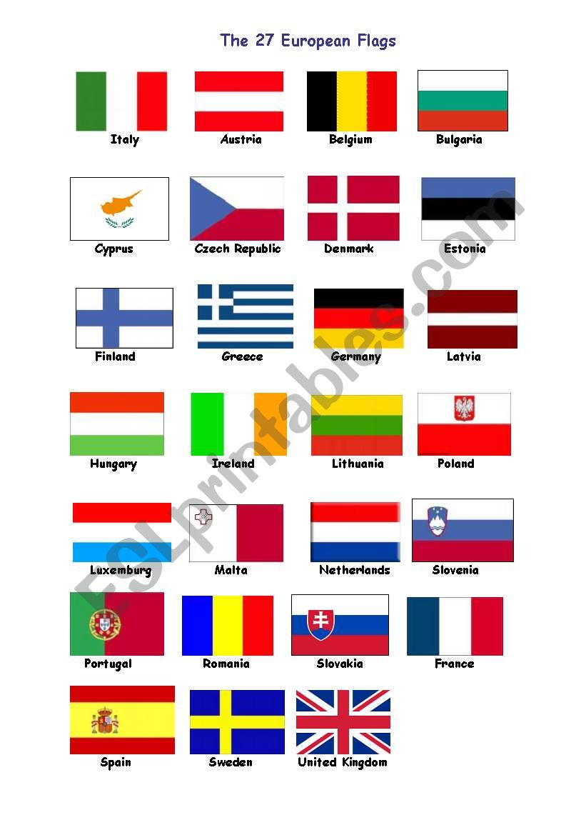27 flags for europe - worksheet by nassimabm