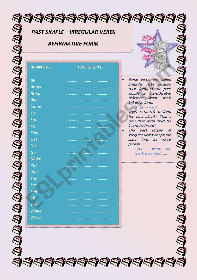 PAST SIMPLE - IRREGULAR VERBS - AFFIRMATIVE