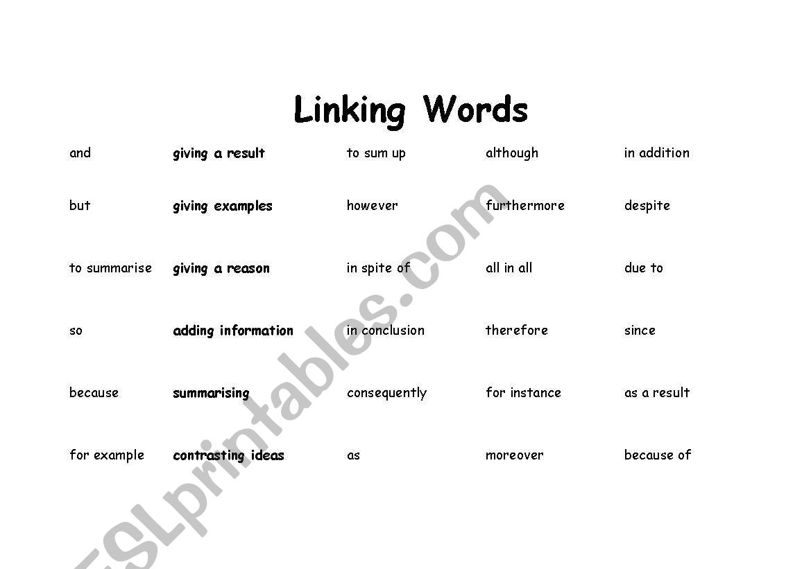 Linking words worksheet