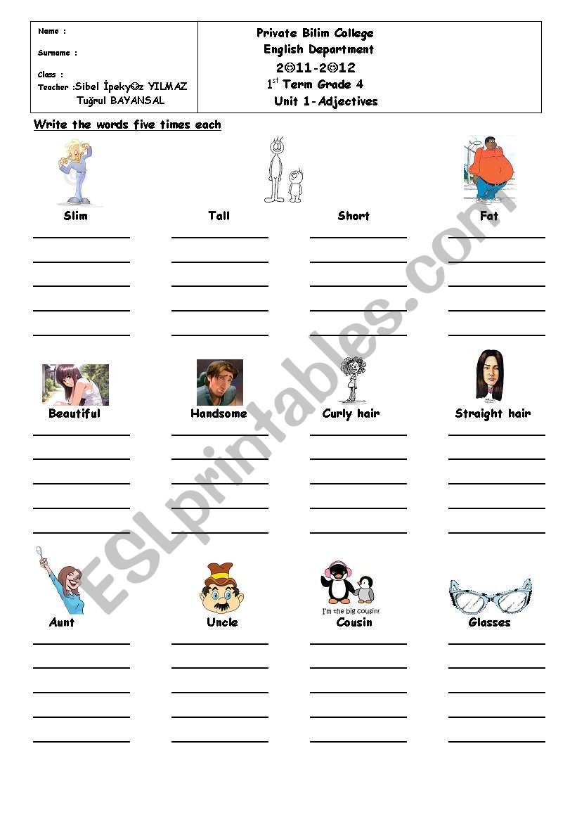 Adjectives worksheet