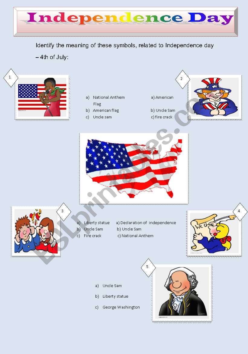 Independence Day 4th July ESL Worksheet By Laurahenry