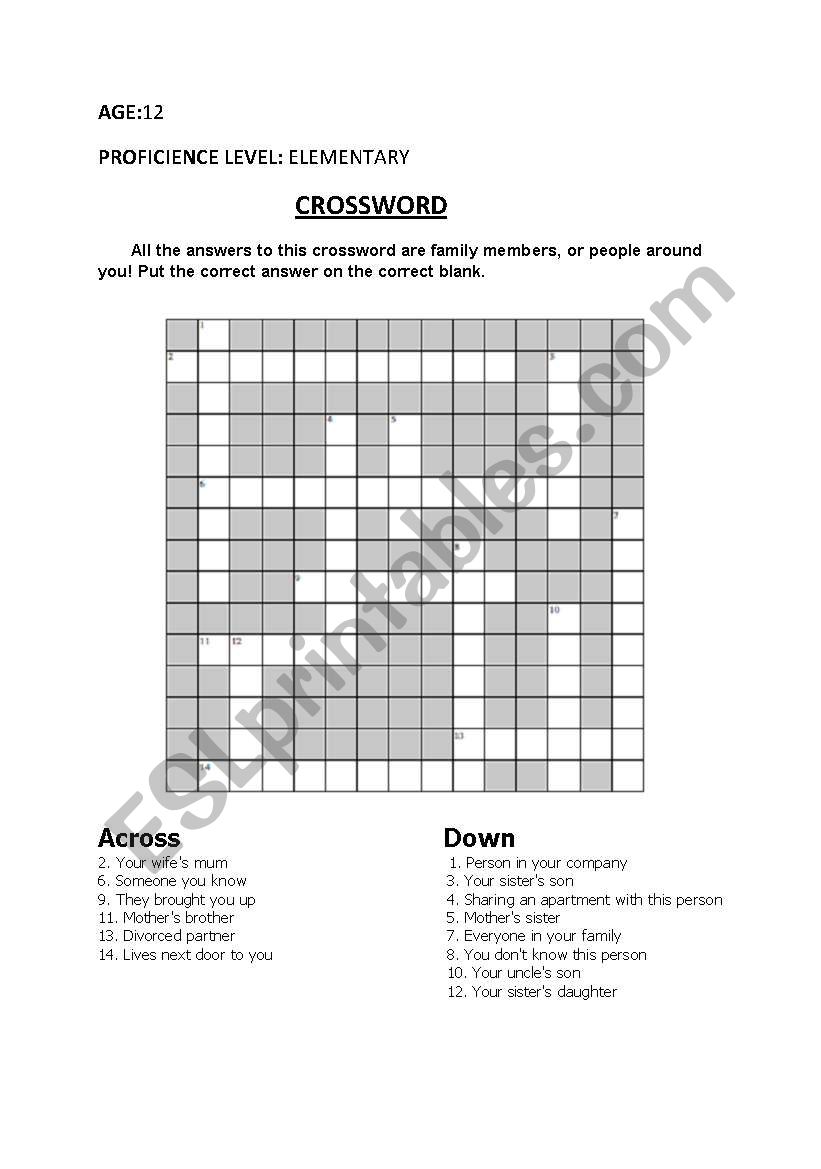 crossword worksheet