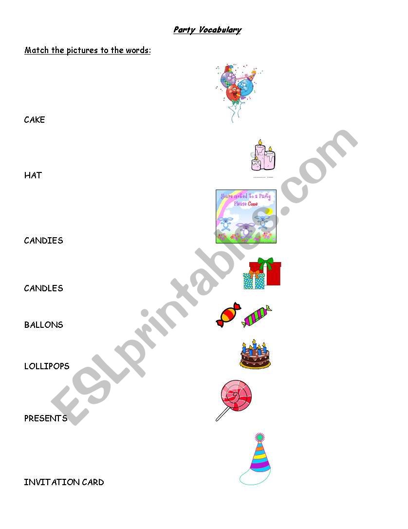 Party Vocabulary worksheet