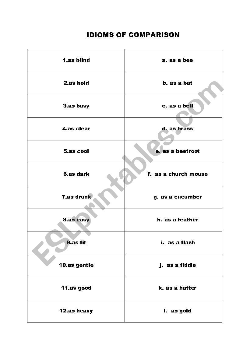 IDIOMS OF COMPARISON worksheet