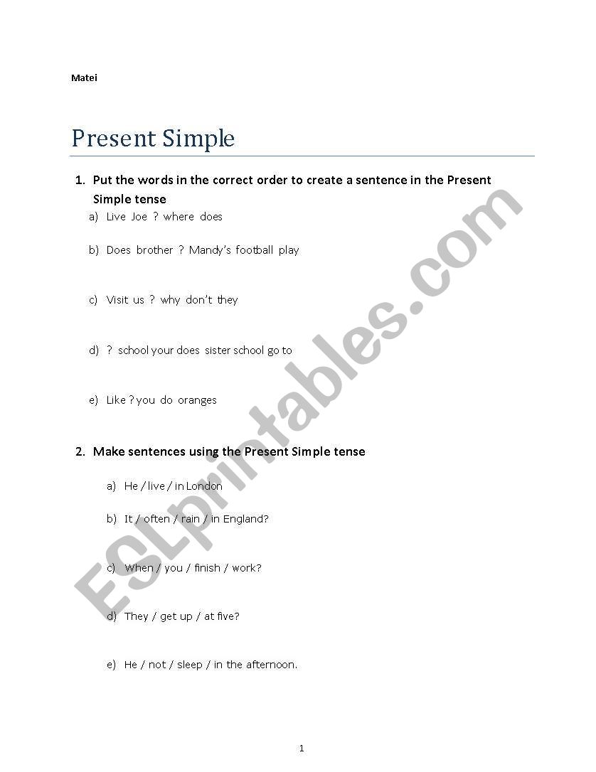 Present Simple worksheet