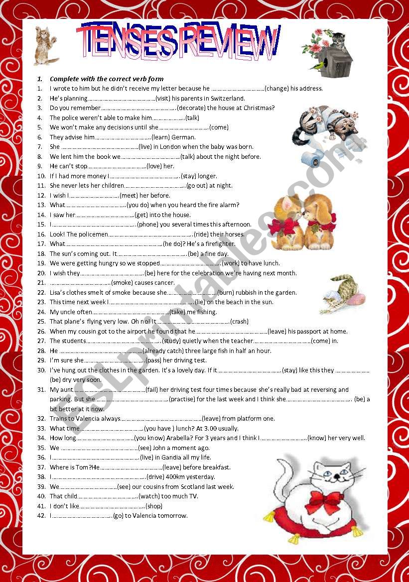 Tenses Review B2 ESL Worksheet By Nataliaalmoines