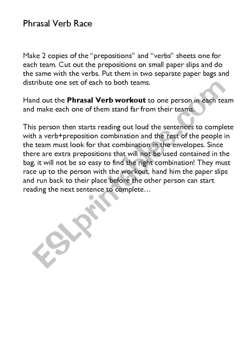 Phrasal Verb Race worksheet