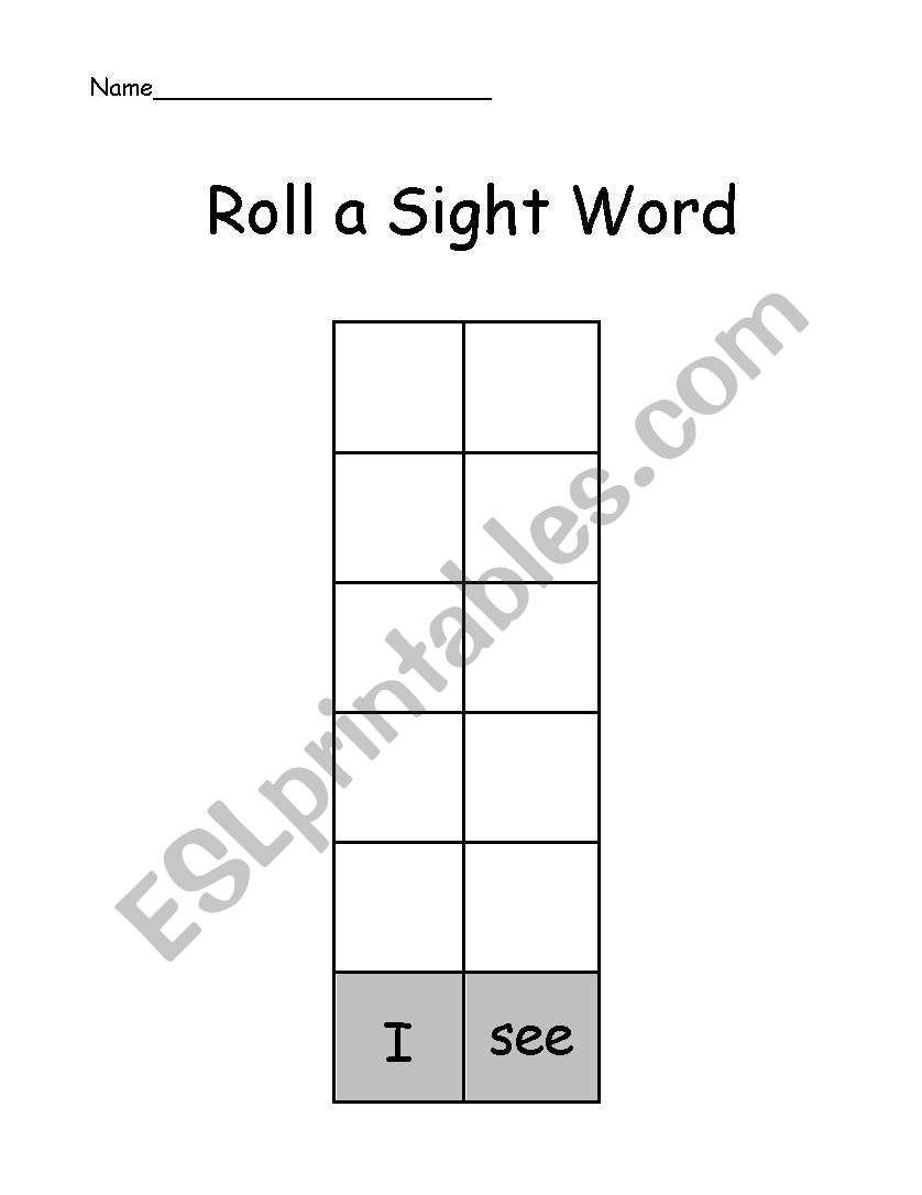 Roll a Sight Word (I and See) worksheet
