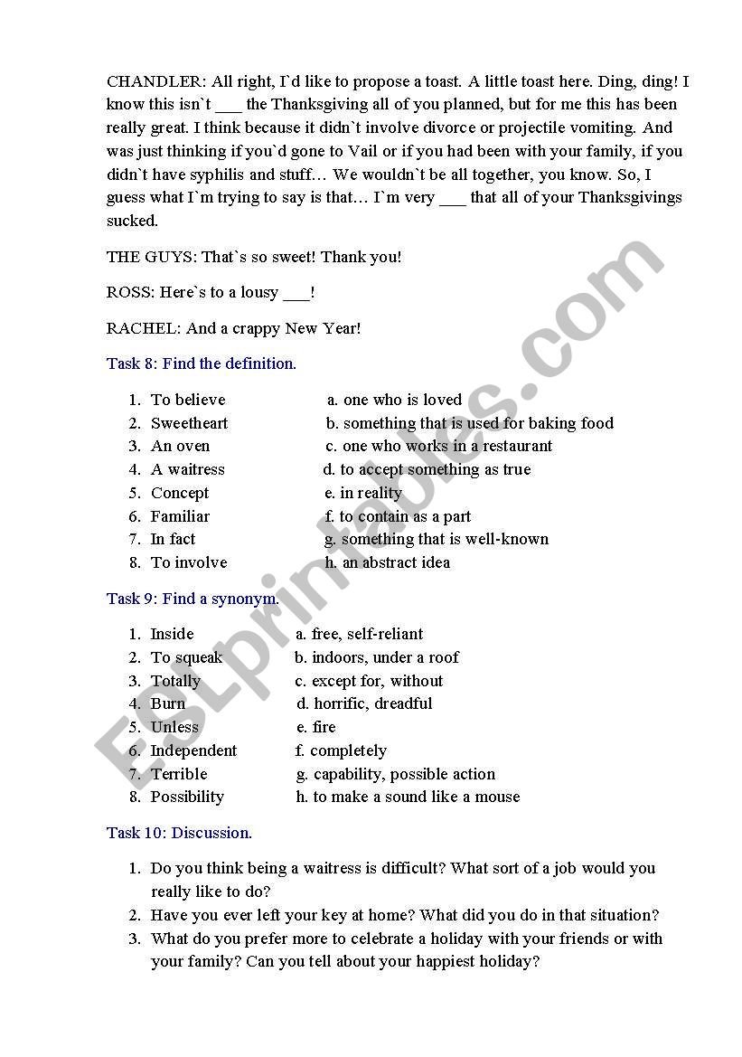 Worksheet Friends season 10 episode 7 - ESL worksheet by claudineraciti