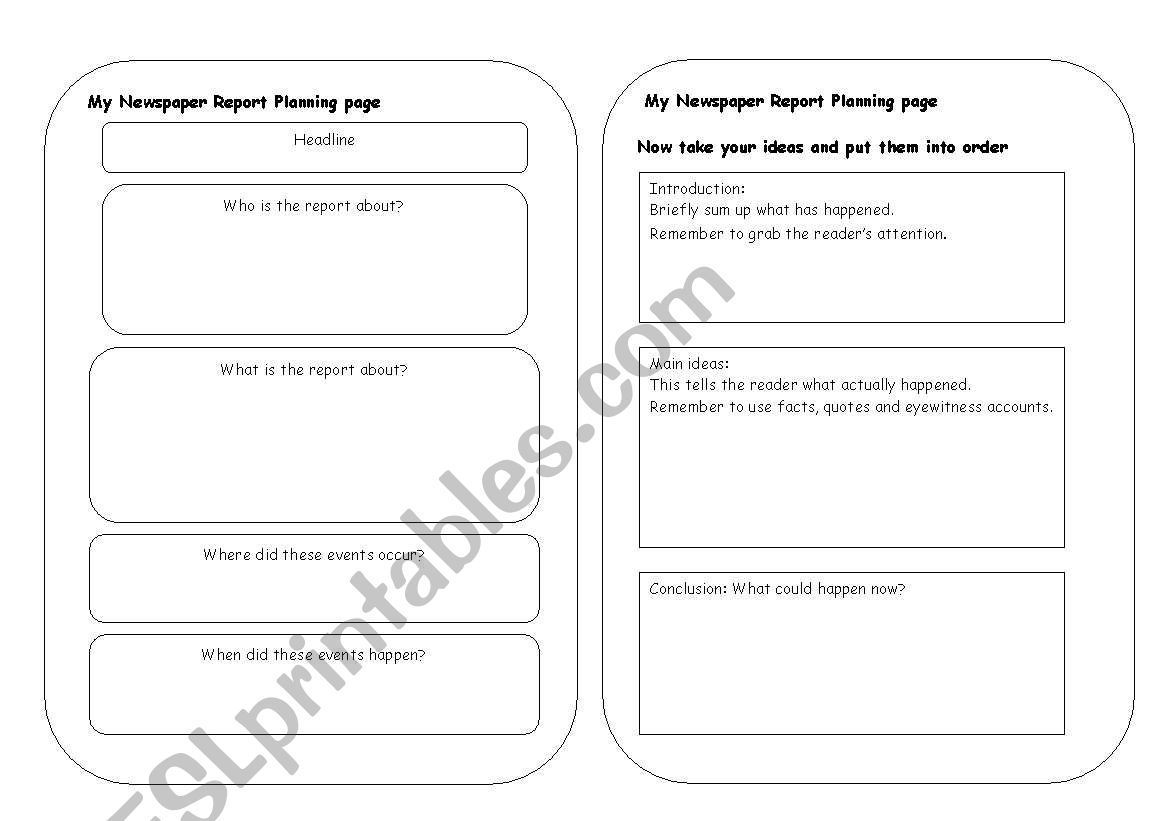 Newspaper Planner worksheet