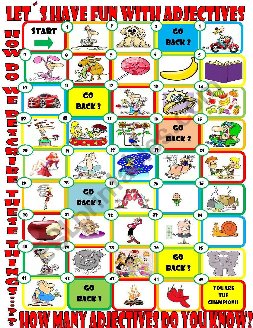 Adjective Board Game ESL Worksheet By Imelda