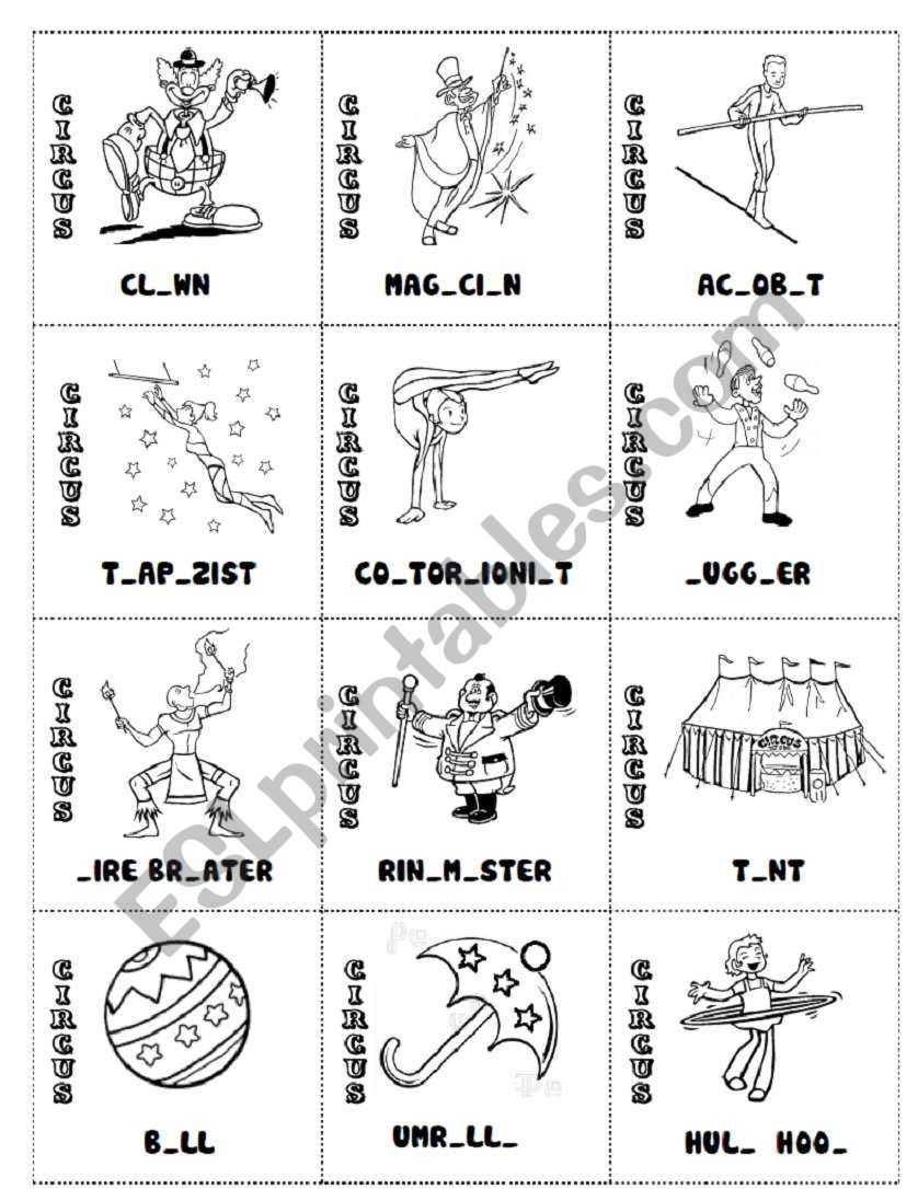 circus mini flascards worksheet