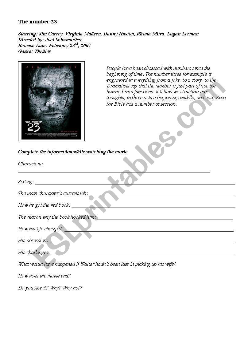 English Worksheets The Number 23