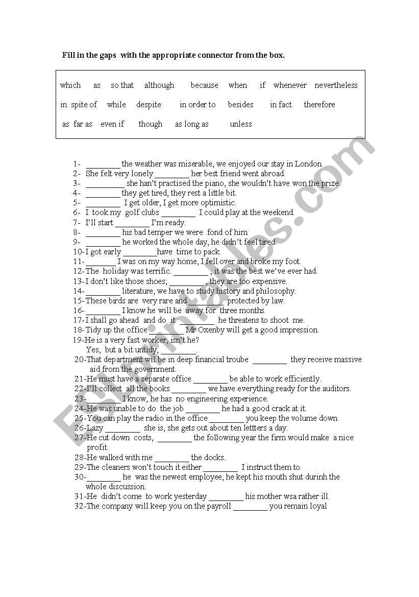 connectors worksheet