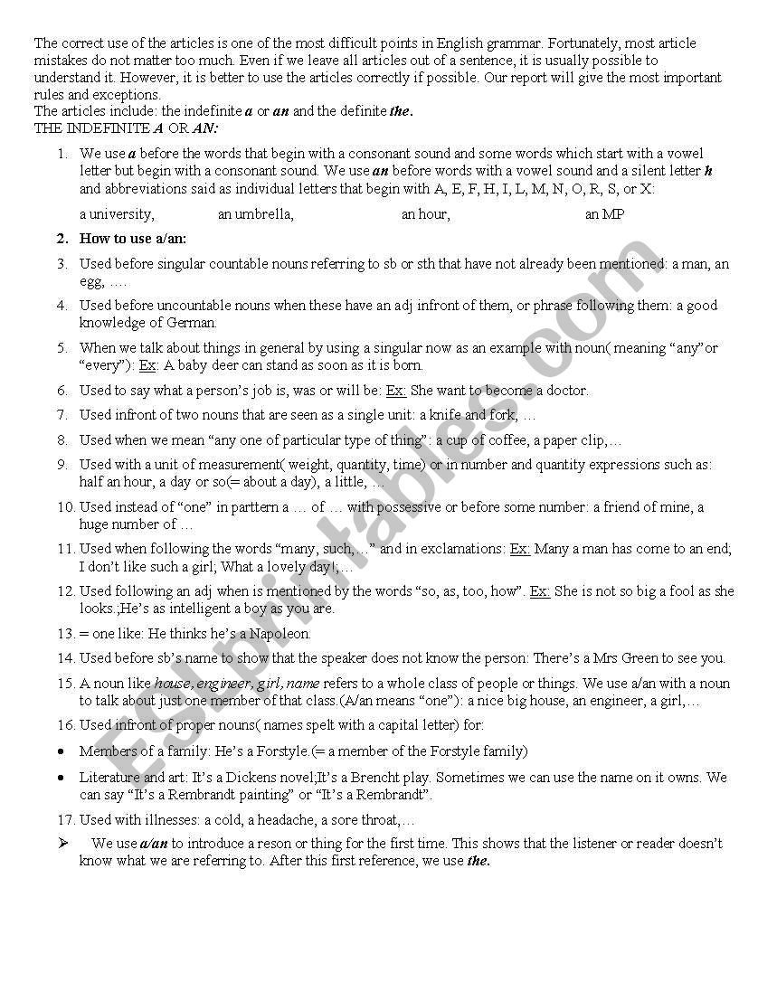 Article worksheet