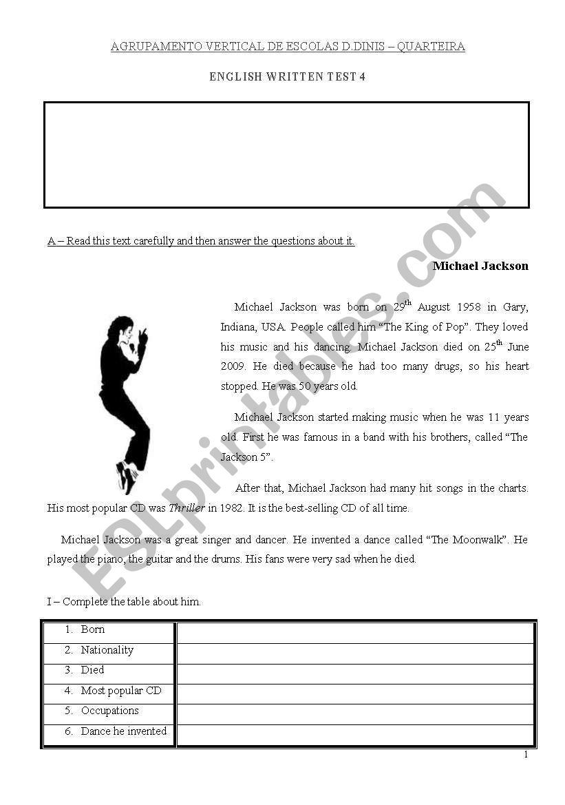 Written Test - Simple Past worksheet