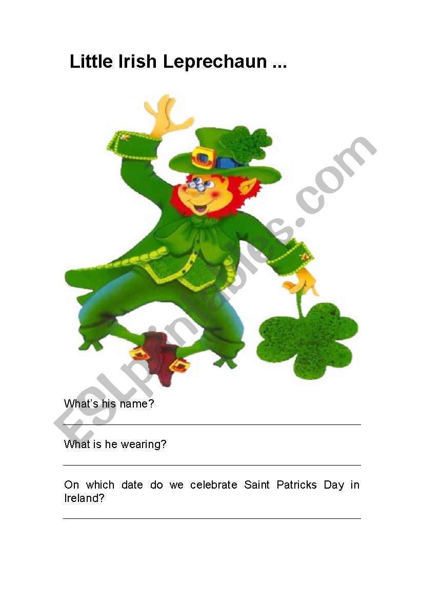 Little Irish Leprechaun worksheet