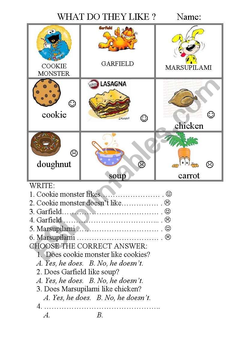 3rd person-al likes&dislikes  worksheet