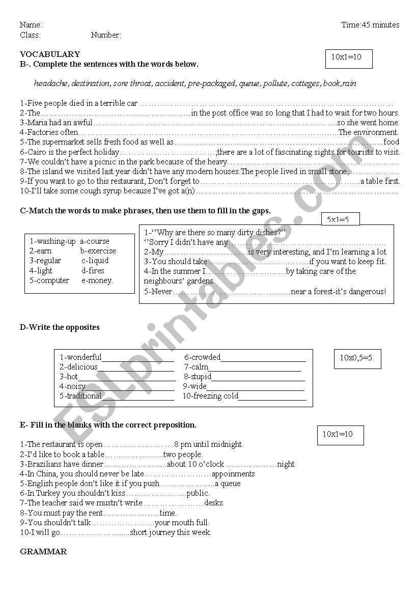 English Exam for 14 years old esl student