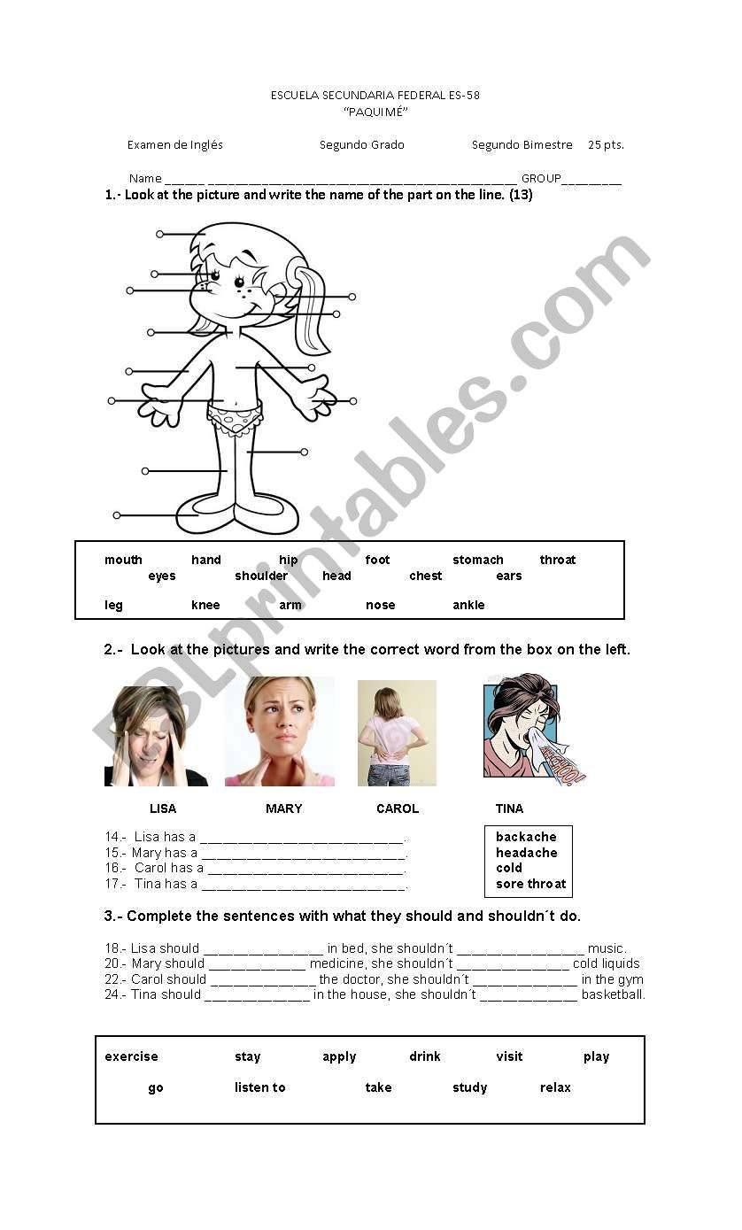 examen engkish worksheet