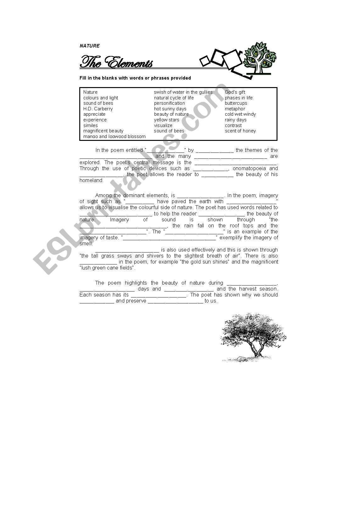 Nature Poem exercise worksheet