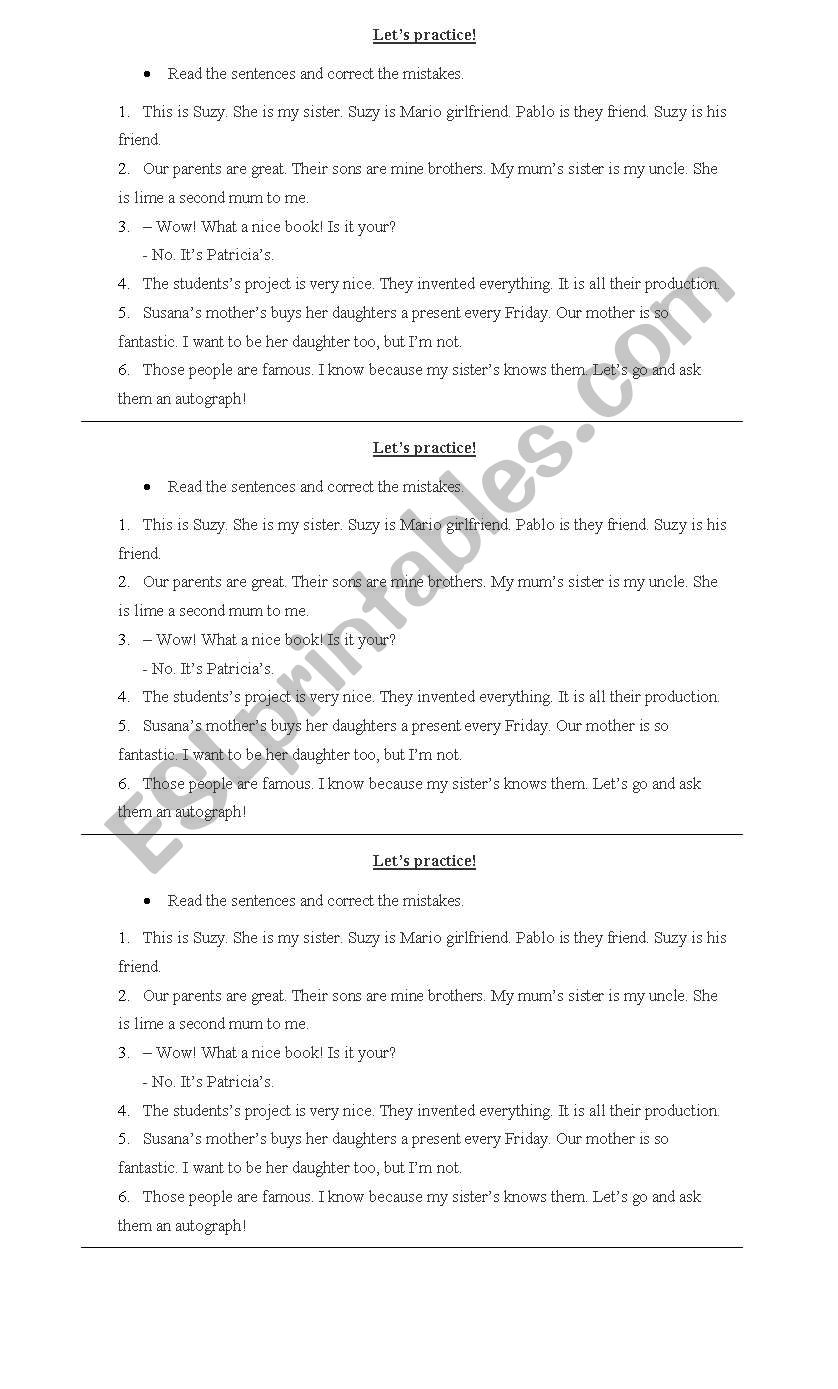 Possessives worksheet