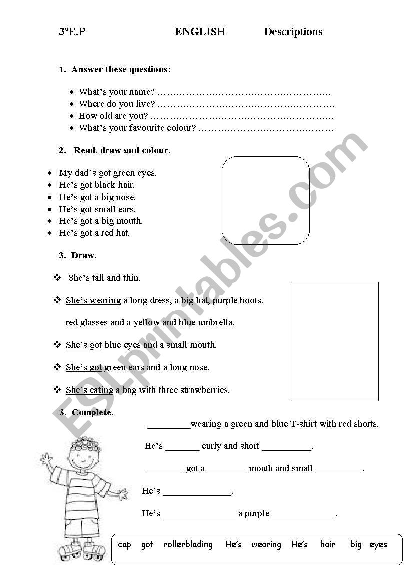 Descriptions  worksheet