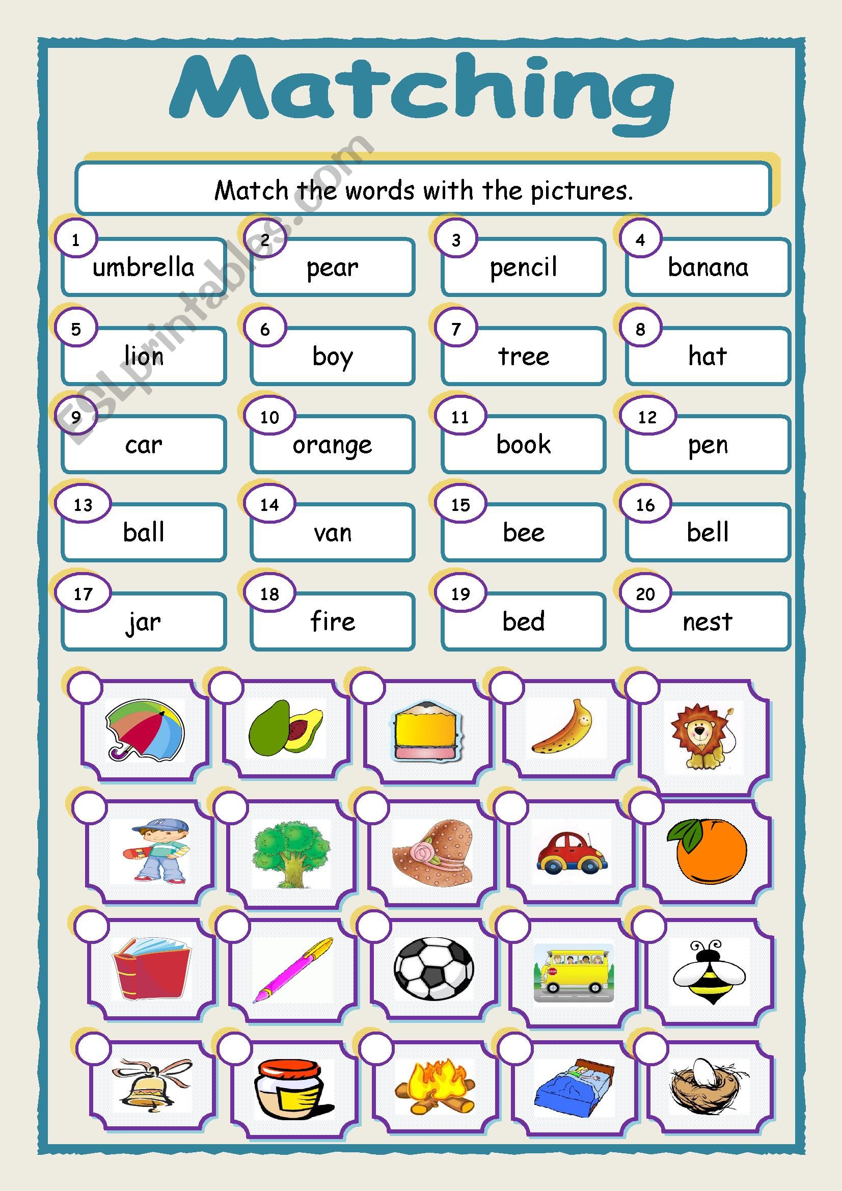 Vocabulary Matching Worksheet Elementary 2 5 English Esl Worksheets Riset