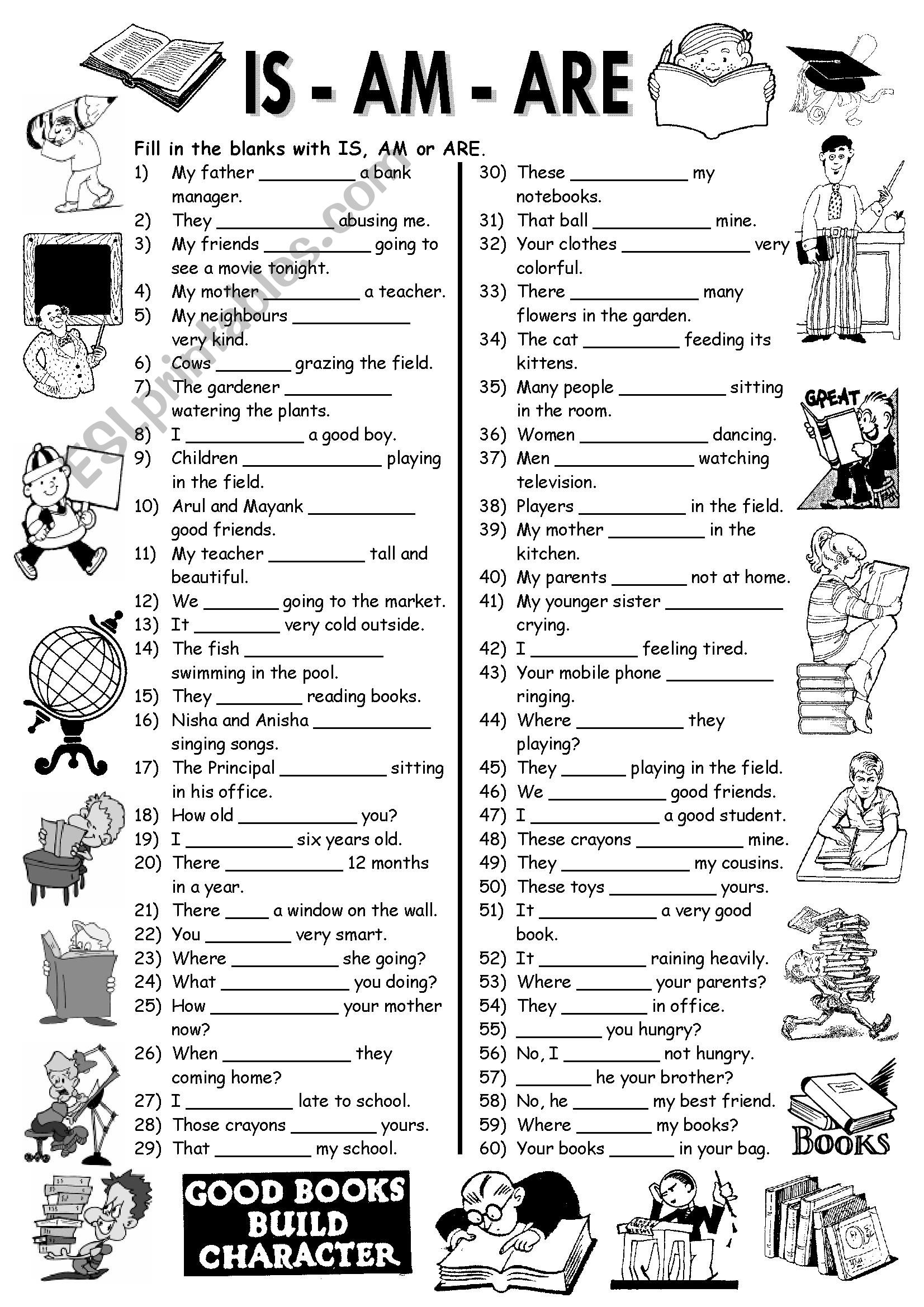 Exercises on IS, AM, ARE (Editable with Answer Key) - ESL worksheet by  vikral