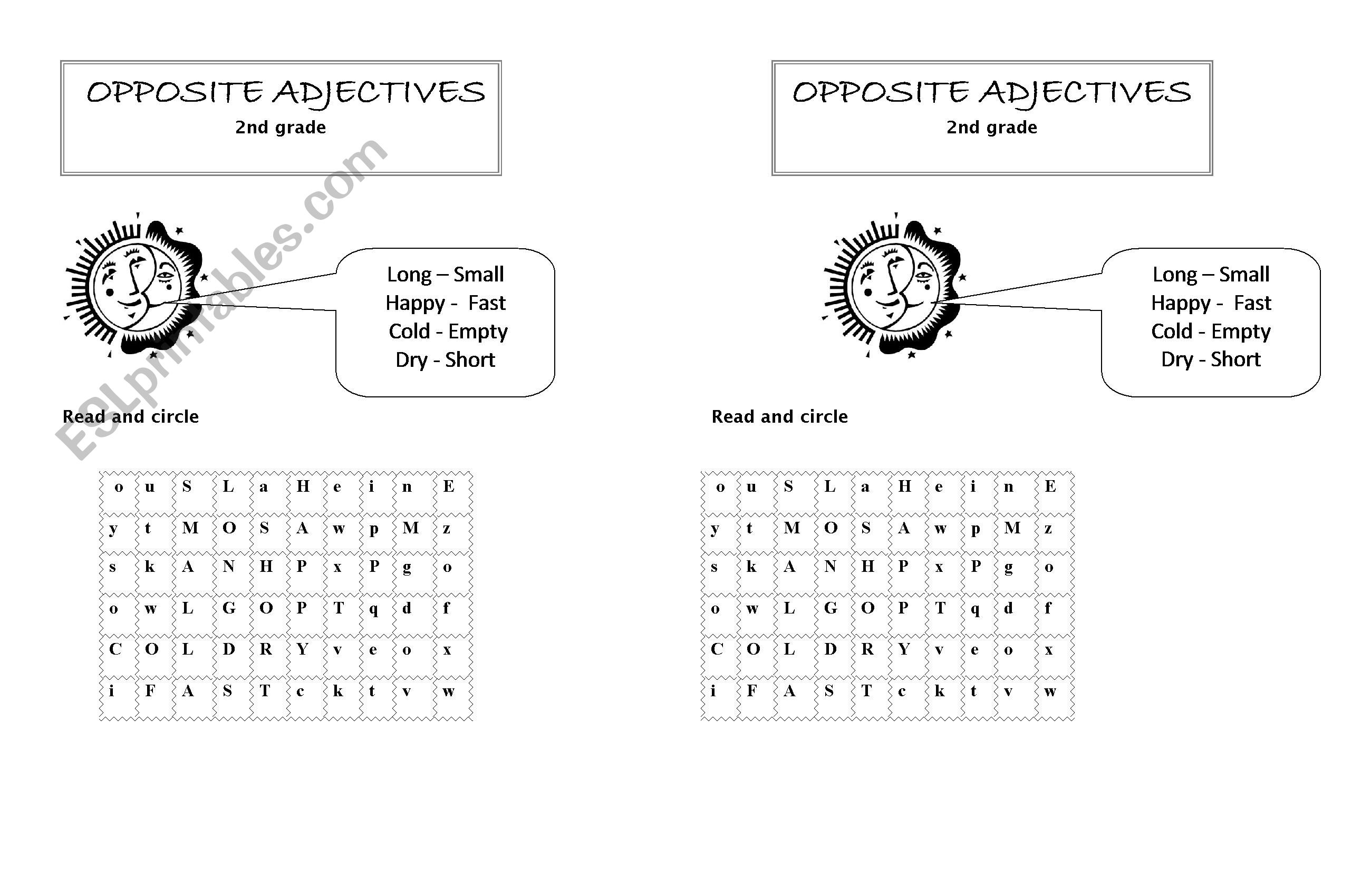 oppossite crossword worksheet