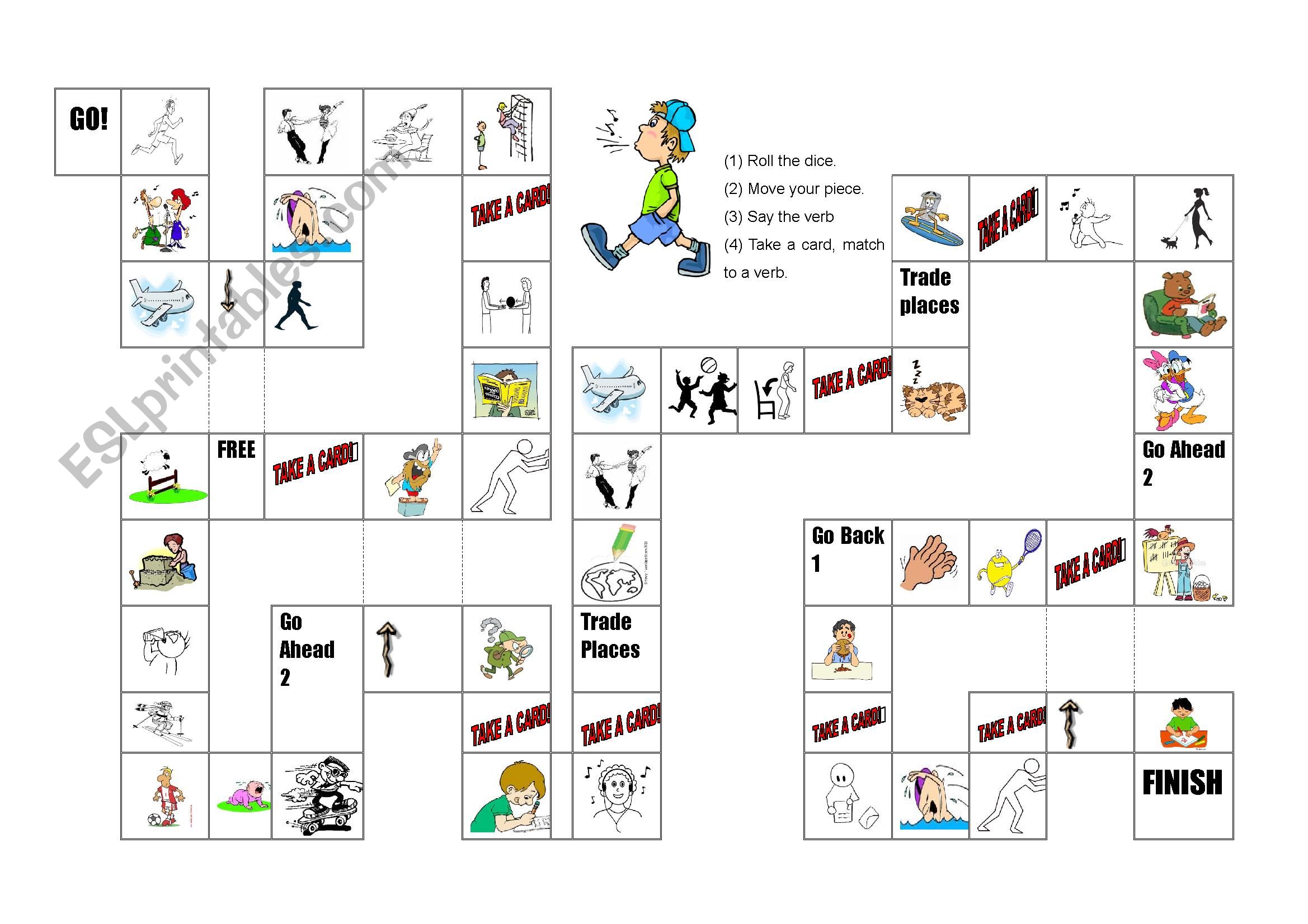 Action Verbs Board Game ESL Worksheet By Audabout