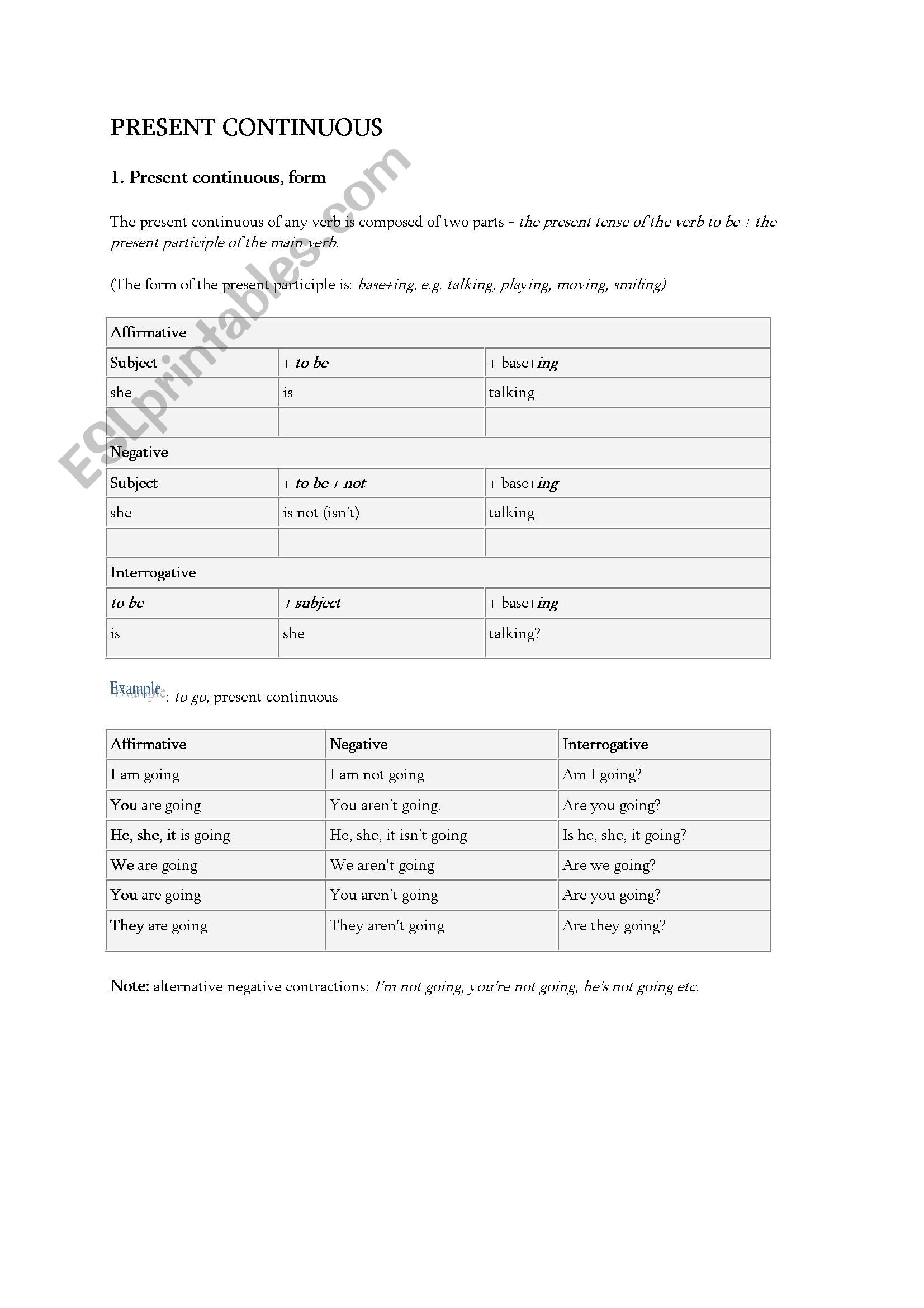 present continuous worksheet