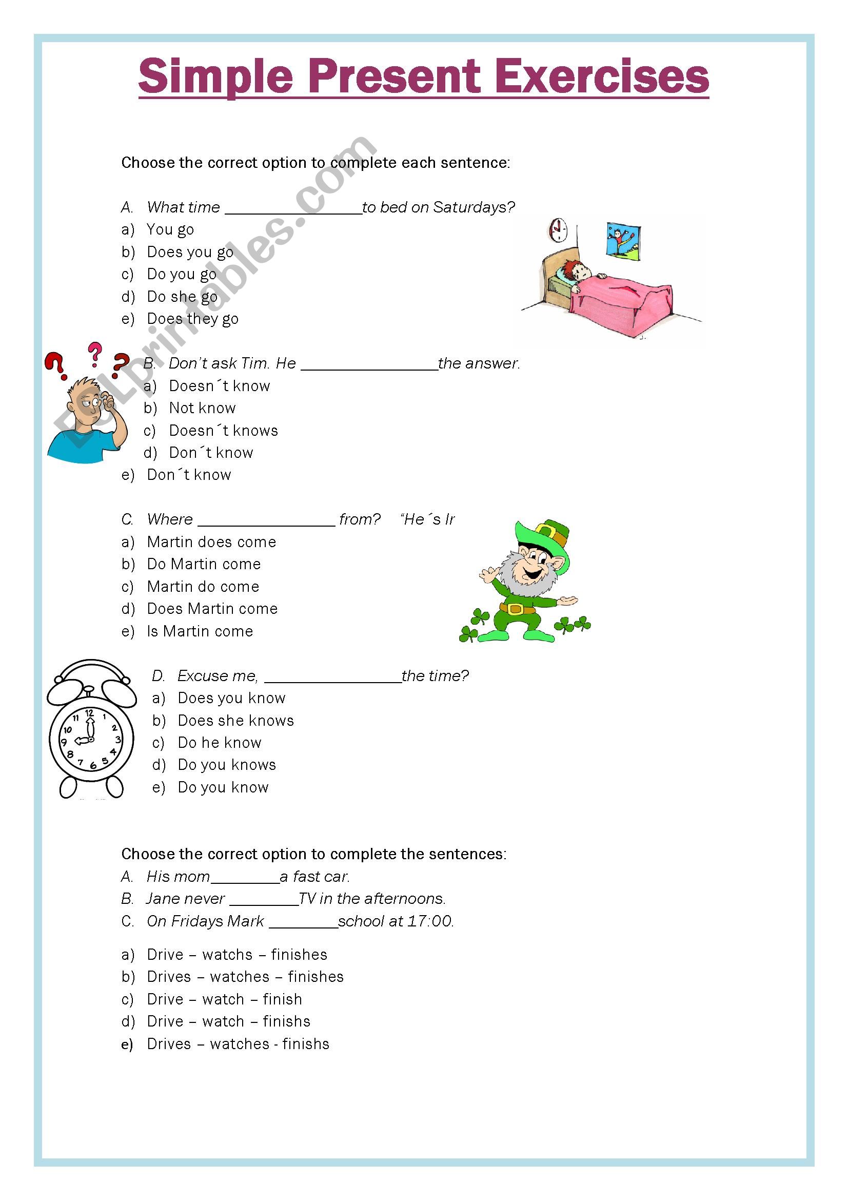 Simple Preset Exercises worksheet