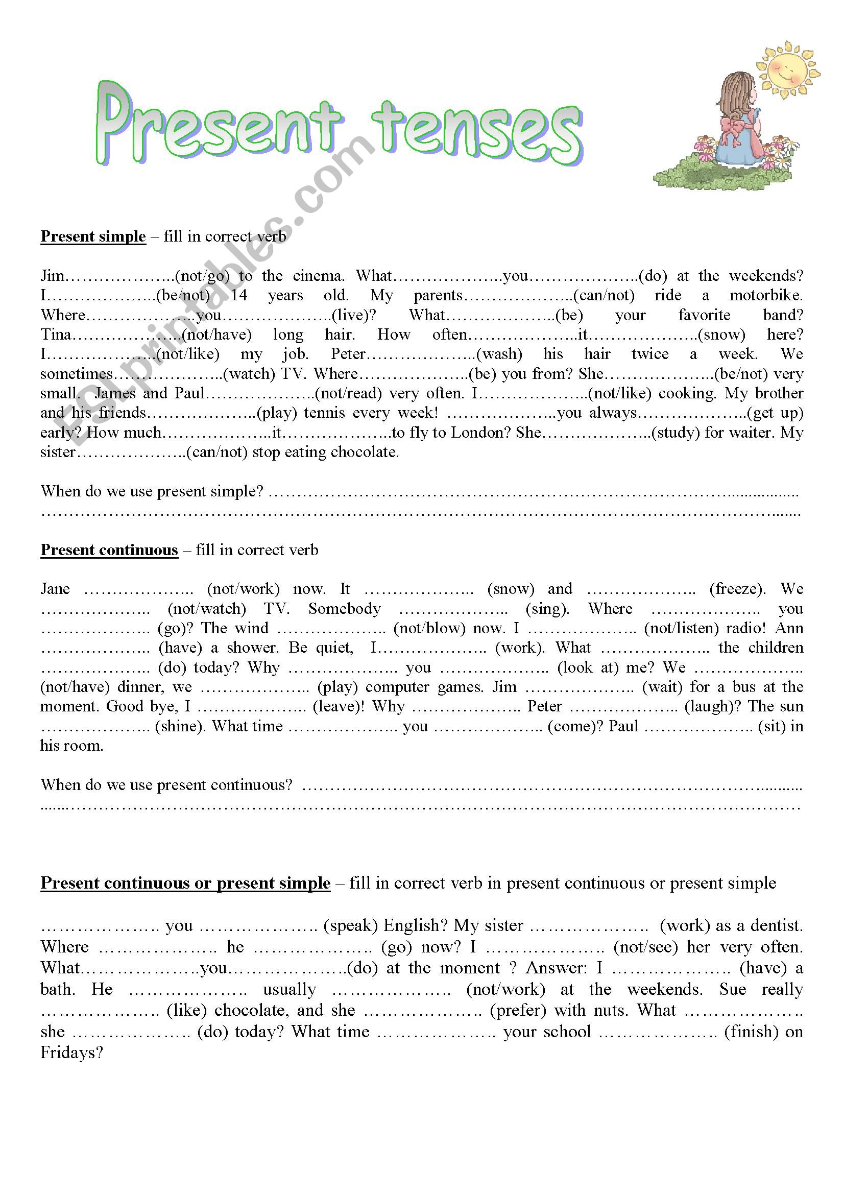 Present tenses worksheet