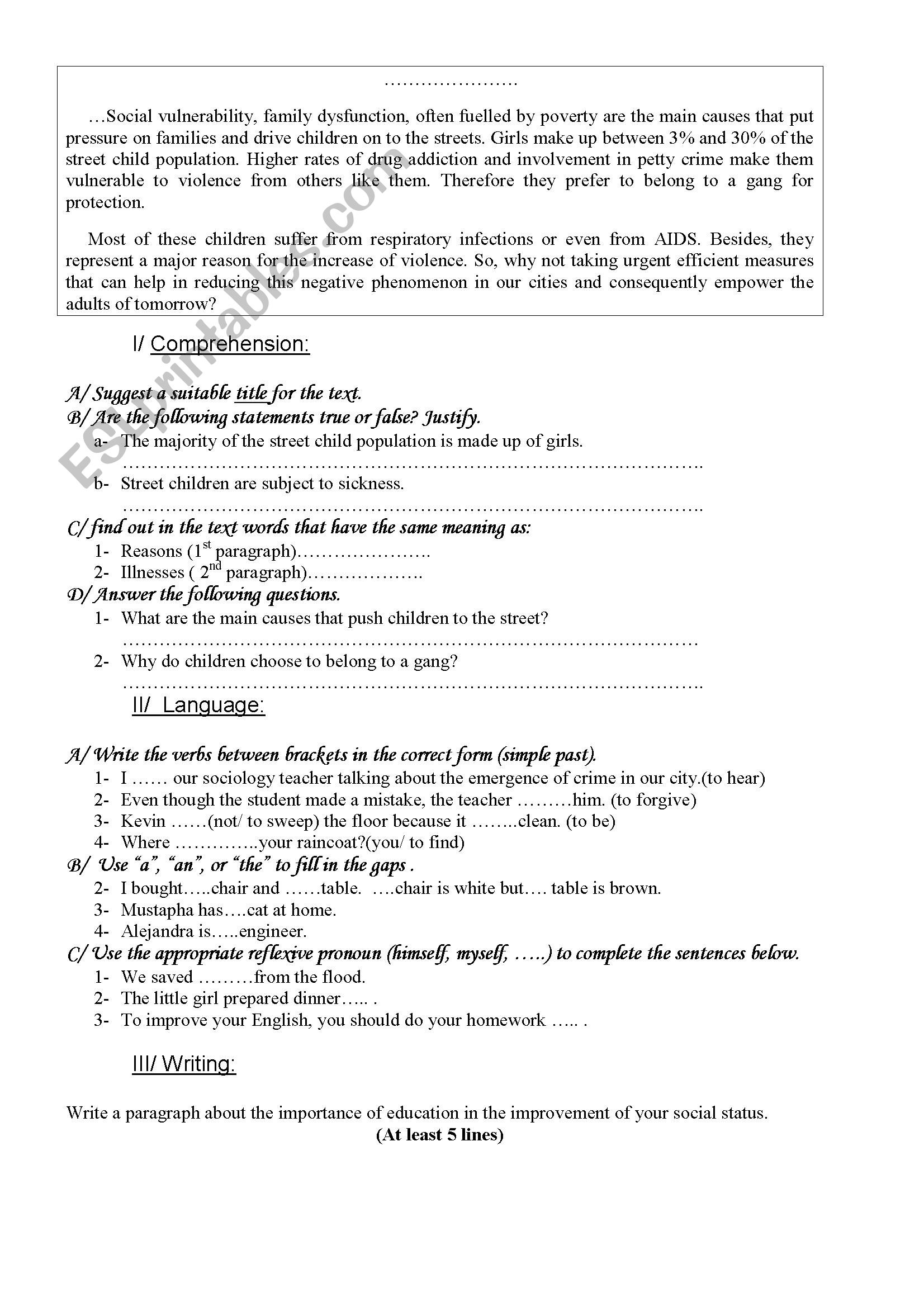 global test worksheet