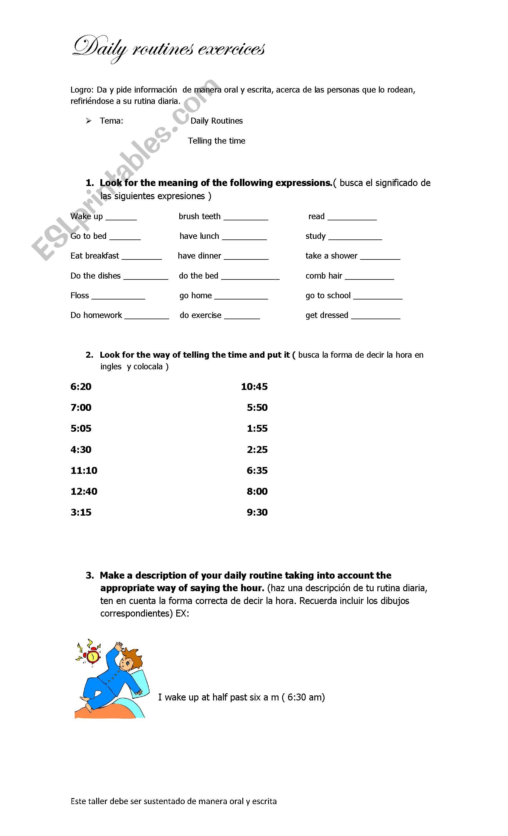 daily routines worksheet