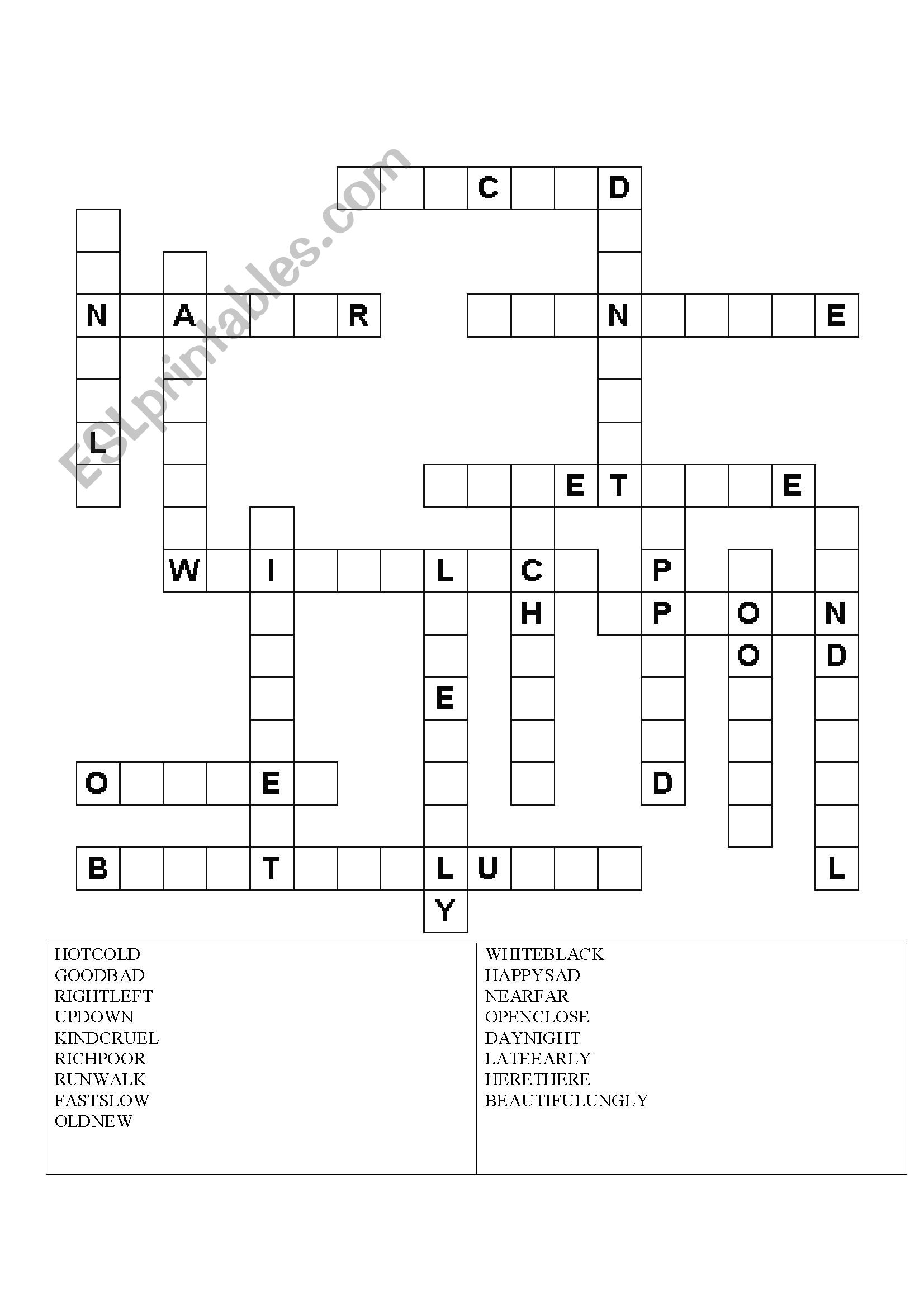 Opposite Crossword ESL Worksheet By Niharh