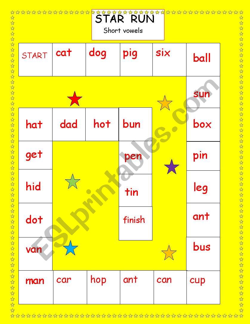 star run short vowels worksheet