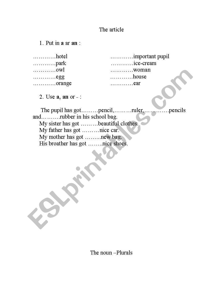 the, an, a, zero article worksheet