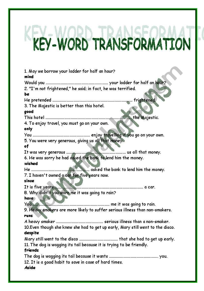 KEY WORD TRANSFORMATION ESL Worksheet By Vanyanicolova